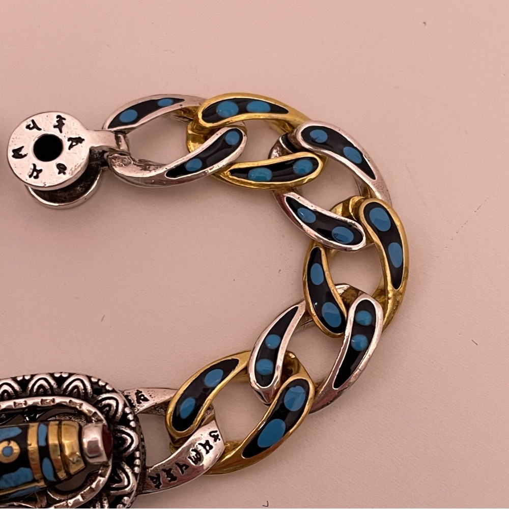 Vintage Chinese STERLING SILVER Gold Plated Turquoise Unique Whimsical Bracelet - Picture 6 of 16